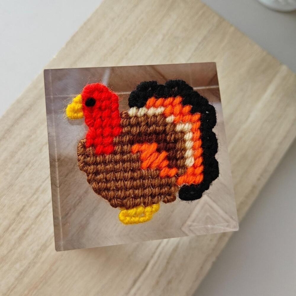 Oversized hand-stitched Thanksgiving turkey brooch